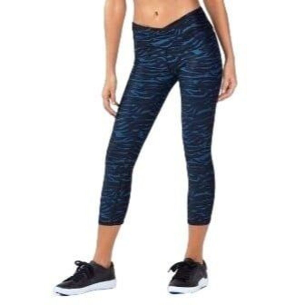 Fabletics Womens Pants Blue S Winn Camo Powerhold Capri High Waisted Leggings